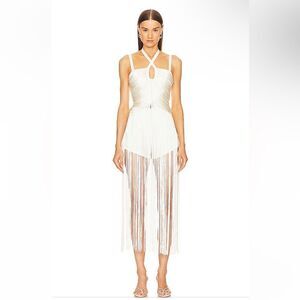 Michael Costello Angelica Fringe Maxi Top x Revolve white dress $228 NWT Sz XXS
